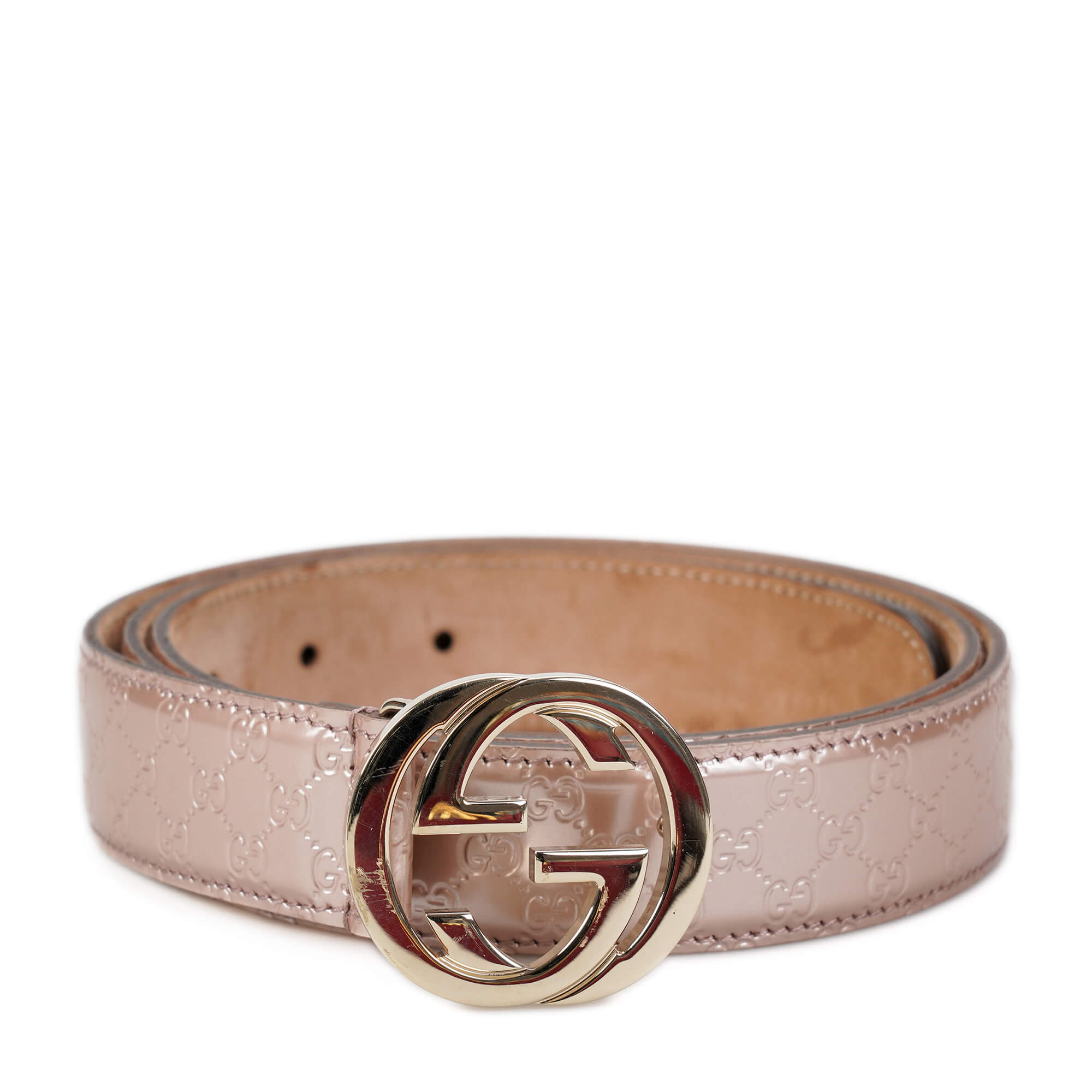 Gucci - Rose Pink Guccisima Patent Leather Interlocking GG Buckle Belt